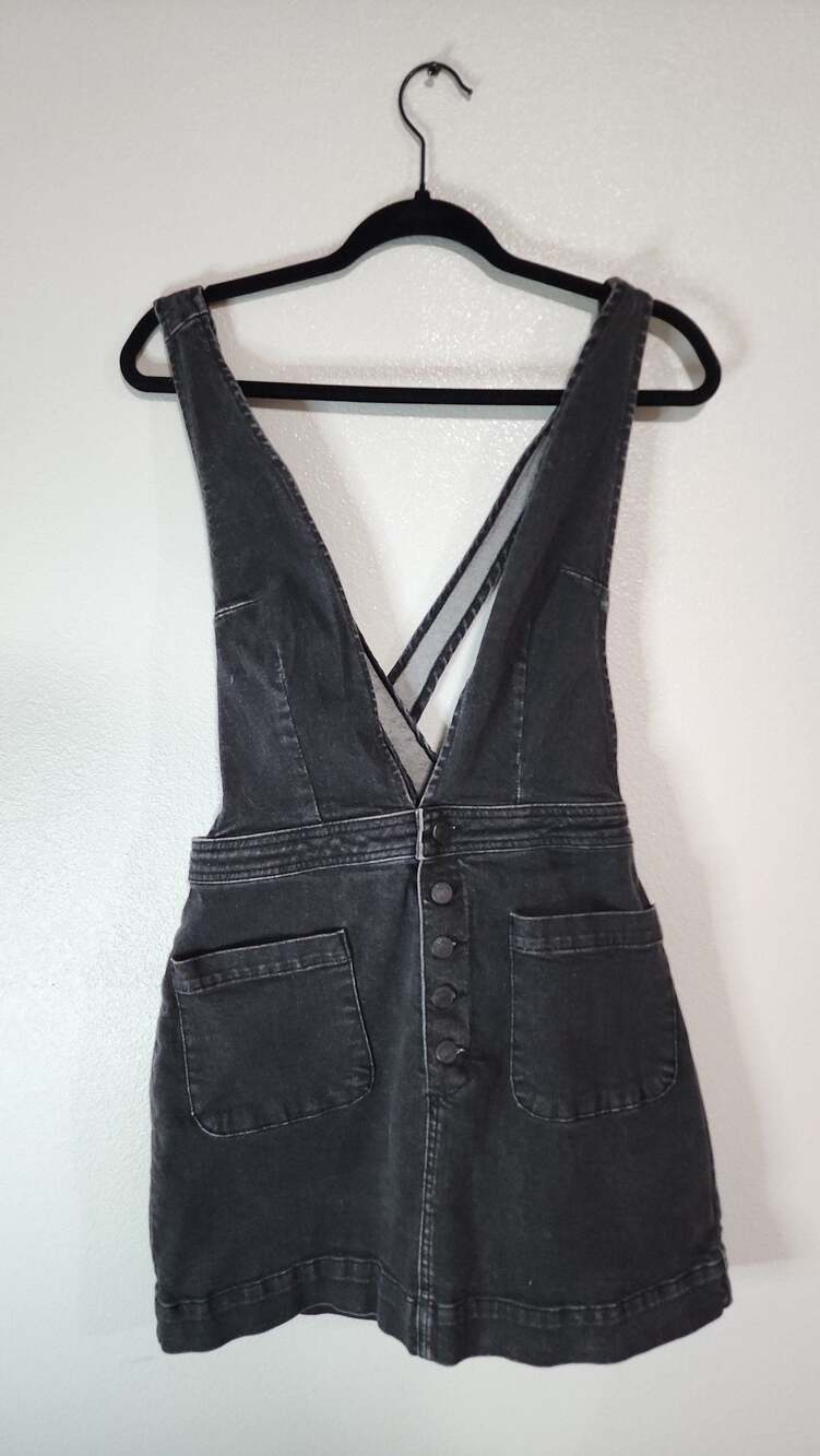 Free People Black Denim Pinafore Mini Dress
